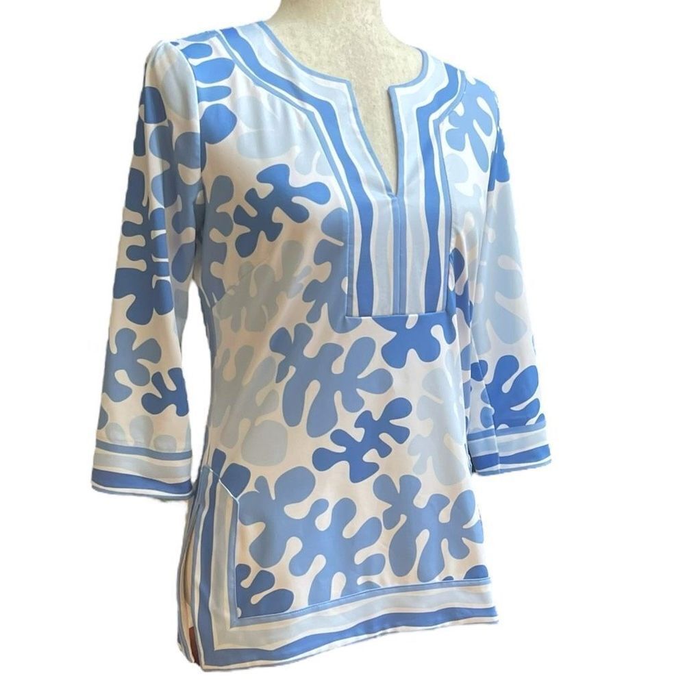 Gretchen Scott Designs Preppy Seaside Tunic shirt Blouse XXS Abstract Botanical - Picture 4 of 9